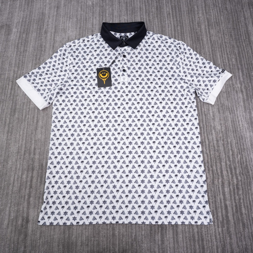 Good Boy Golf Polo Shirt Mens Large White New German Shepherd Palm Tree Print